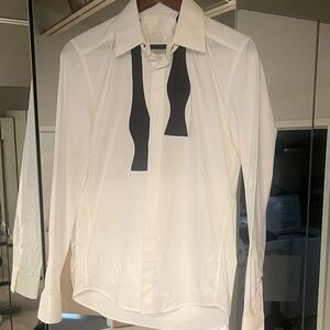 Maison Martin Margiela Paris Long-Sleeve Dress Shirt with Black Bow Detail